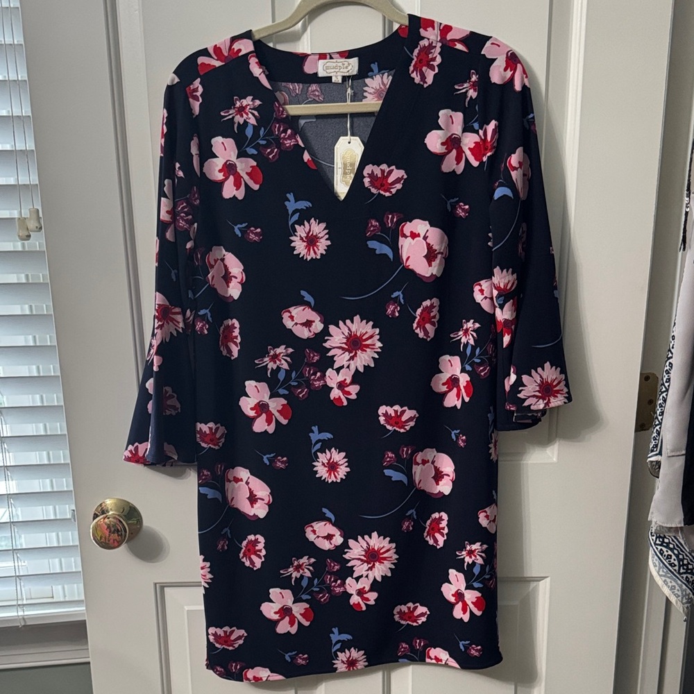 Mud Pie Navy and Pink Floral Dress
